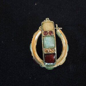 E52 - Liz Claiborne Gold Tone Multicolor Hoop Earrings